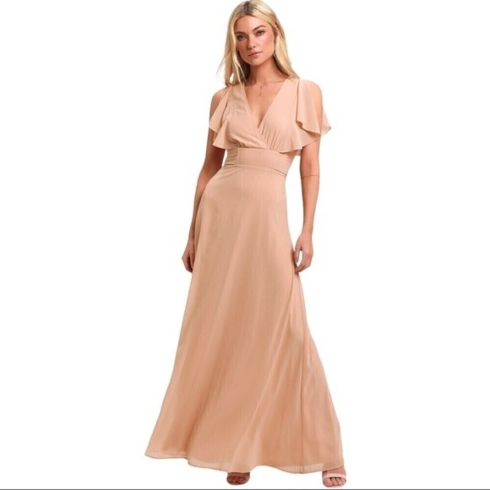 Lulus‎ Dearly Loved Cream Pastel Flutter Sleeve Maxi Dress